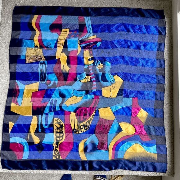 Silky Synthetic Picasso Fine Art Abstract Large Scarf Wrap Shawl - 41" Square - Picture 3 of 10